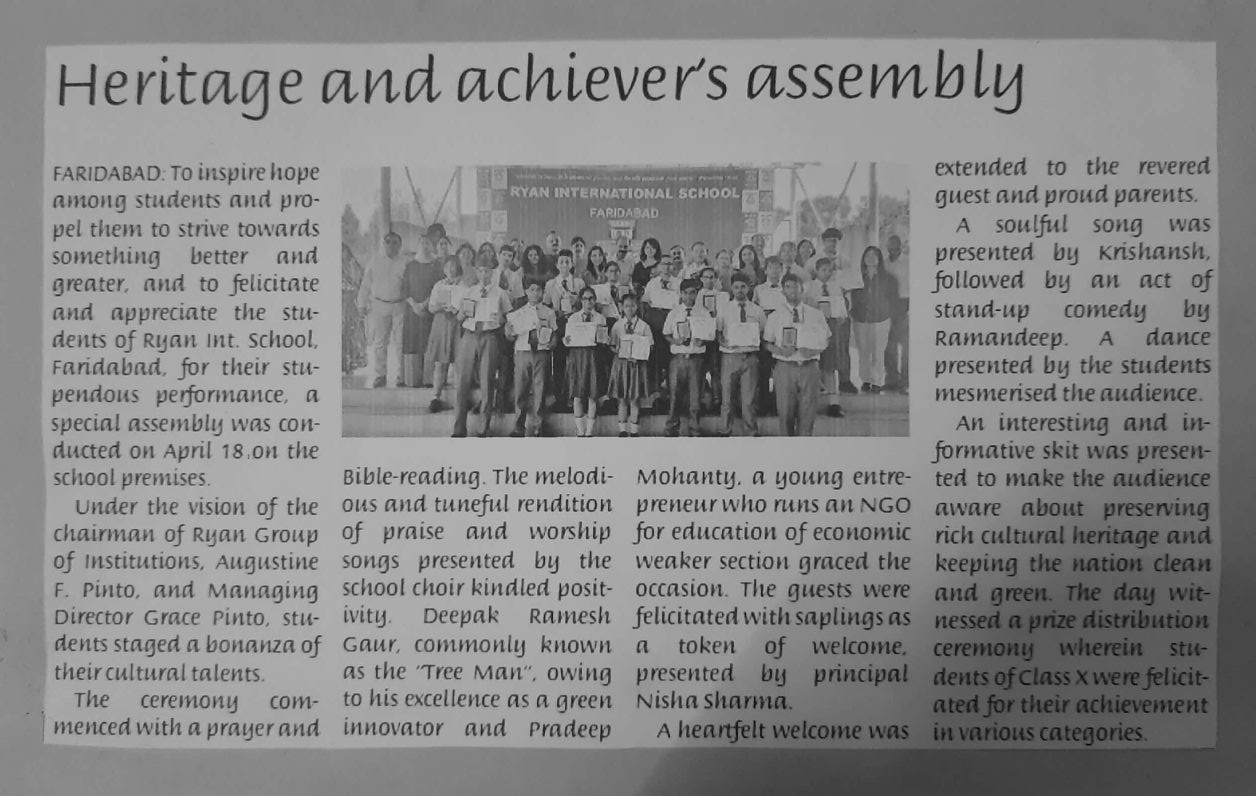To Inspire Hope Among Students & Propel Them To Strive Towards Something Better & Greater-  Ryan International School Faridabad